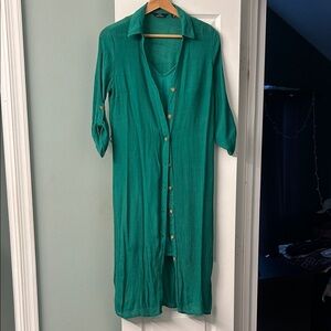 Teal Button-Up Long Cardigan